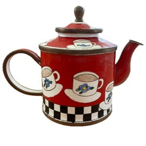 Kelvin Chen Enamel on Copper no. 1064  Coffee Mini Teapot Tea Pot Hand Painted